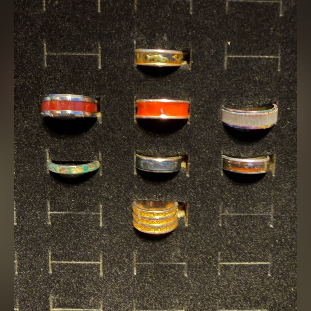 Vintage Wide Band Enameled Ring Bundle Lot 10 Rings - Picture 1 of 3